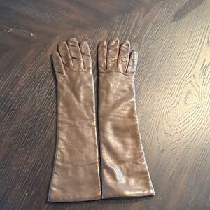 Elegant Leather Opera Gloves Chocolate Brown Made In Italy size 6.5